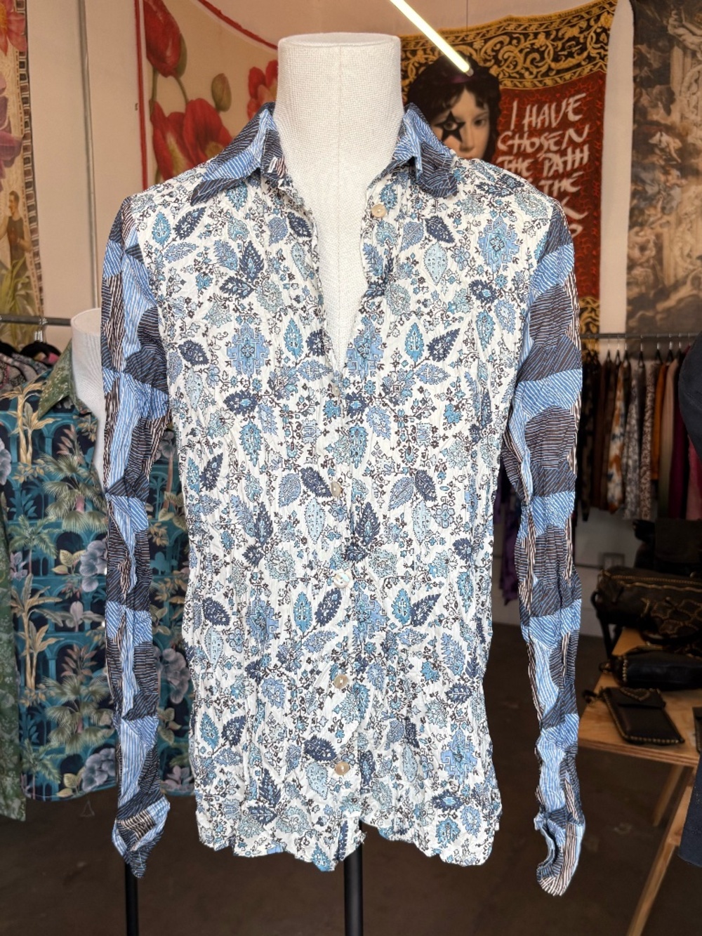 Miki Thumb Print Blocked Cotton Classic Shirt